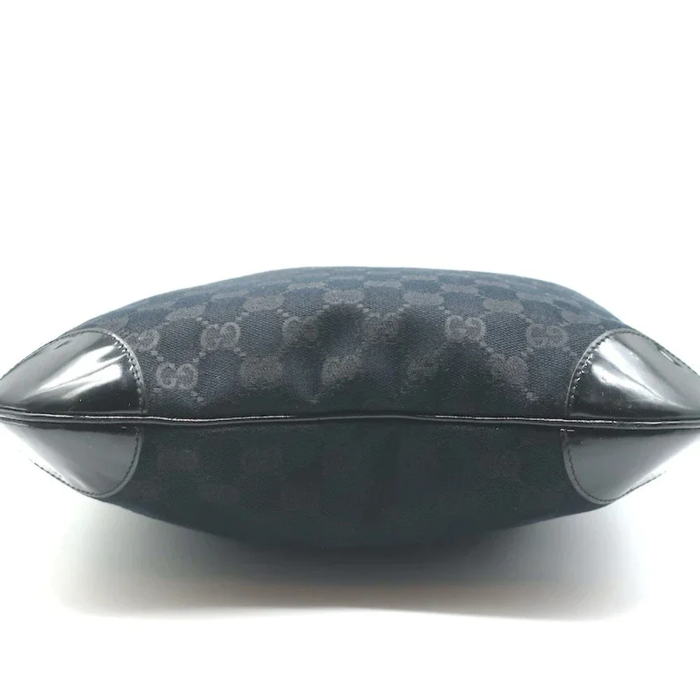 Gucci Monogram Hobo Black Patent Leather-Trim Canvas Medium Shoulder Bag - Picture 7 of 12